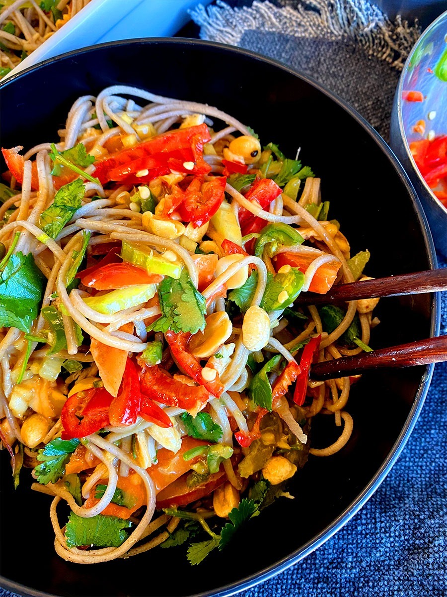 BEST HEALTHY Asian Soba Noodle Salad with Chicken and Peanut Ginger Dressing